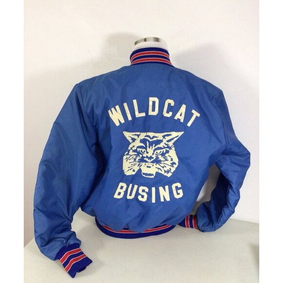 Vintage Satin Bomber Jacket Wildcats Busing Mens Medium - Picture 1 of 8